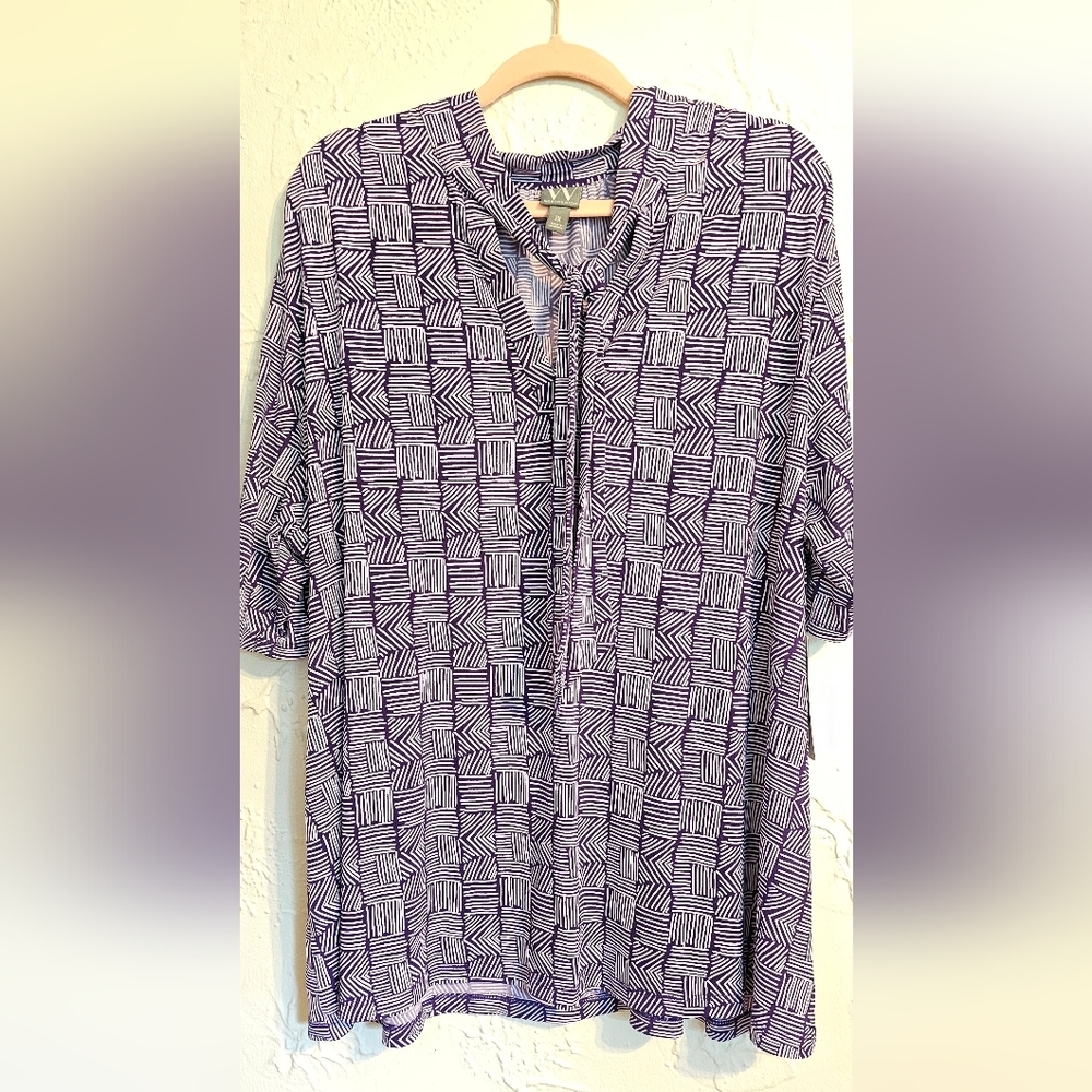 Worthington Women's Pattern Tie Neck Blouse 2X NWT